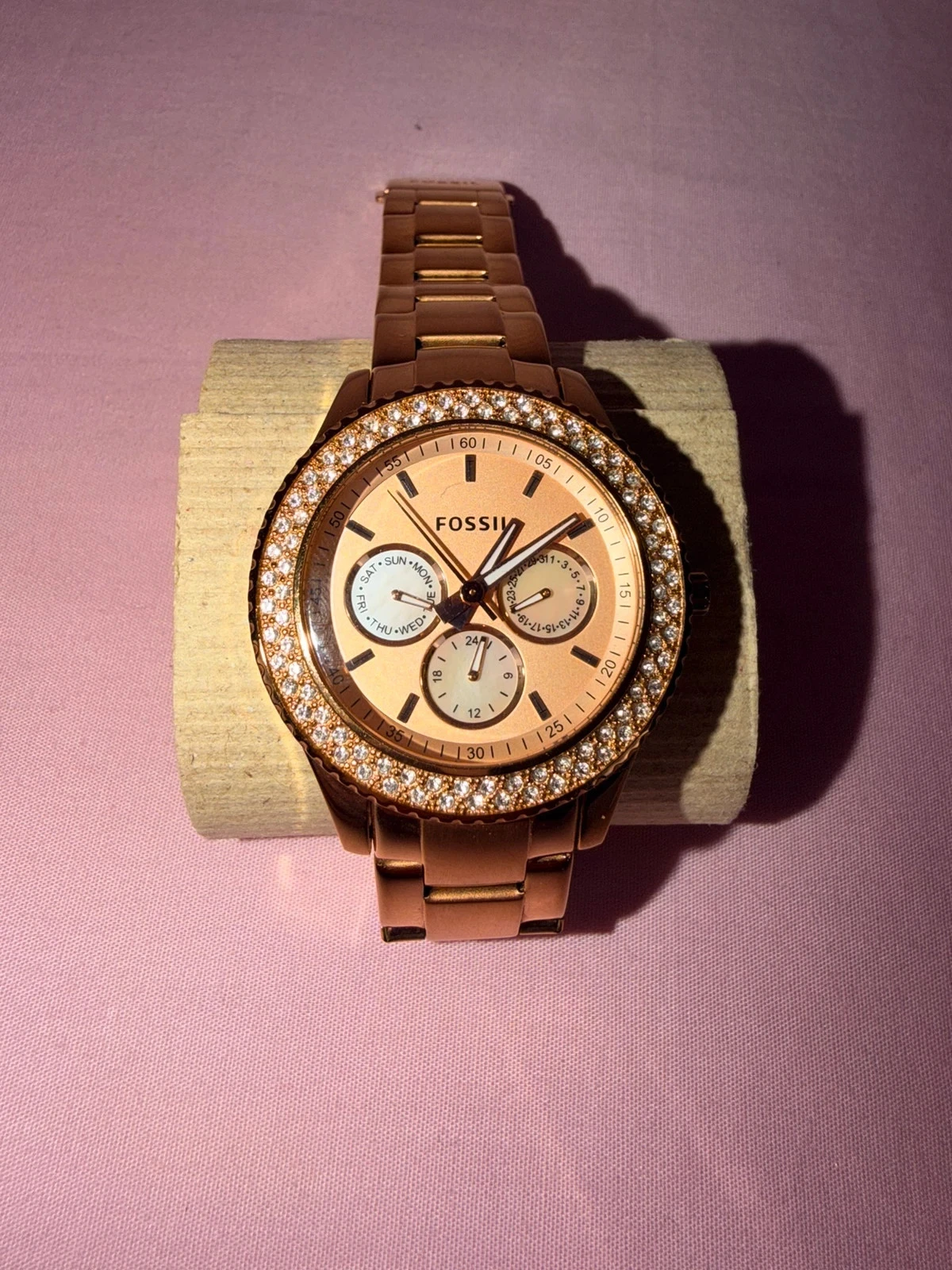 Fossil dameshorloge roze goud Strass Doos + schakels – photo 3